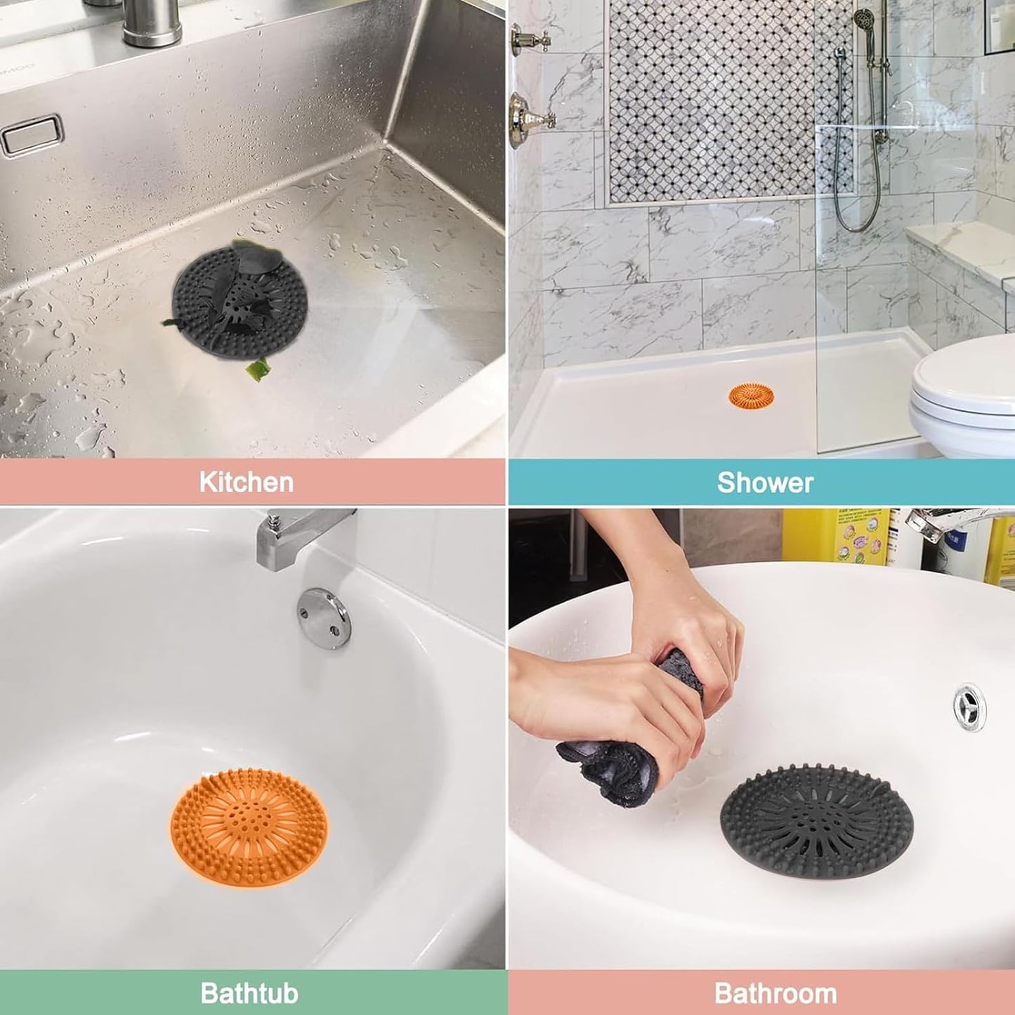 Gotega 5 Pack Sink Drain Strainer, Hair Catcher for Bathroom Tub Shower | Sink Hair Catcher Shower Drain Durable Silicone Hair Stopper Shower Drain Cover Hair Trap, Bathroom Sink Replacement