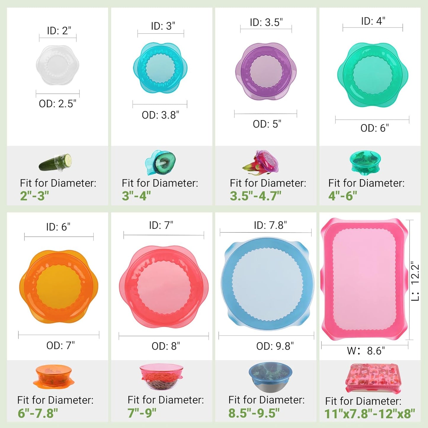 Silicone Stretch Lids for Food Storage in Fridge, Reusable Elastic Bowl Covers for Cup, Cans, Jars, Round & Rectangle Container, Food Grade Silicone Microwave Food Cover, Heat-Resistant, 6PCS