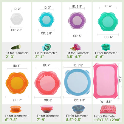 Silicone Stretch Lids for Food Storage in Fridge, Reusable Elastic Bowl Covers for Cup, Cans, Jars, Round & Rectangle Container, Food Grade Silicone Microwave Food Cover, Heat-Resistant, 6PCS