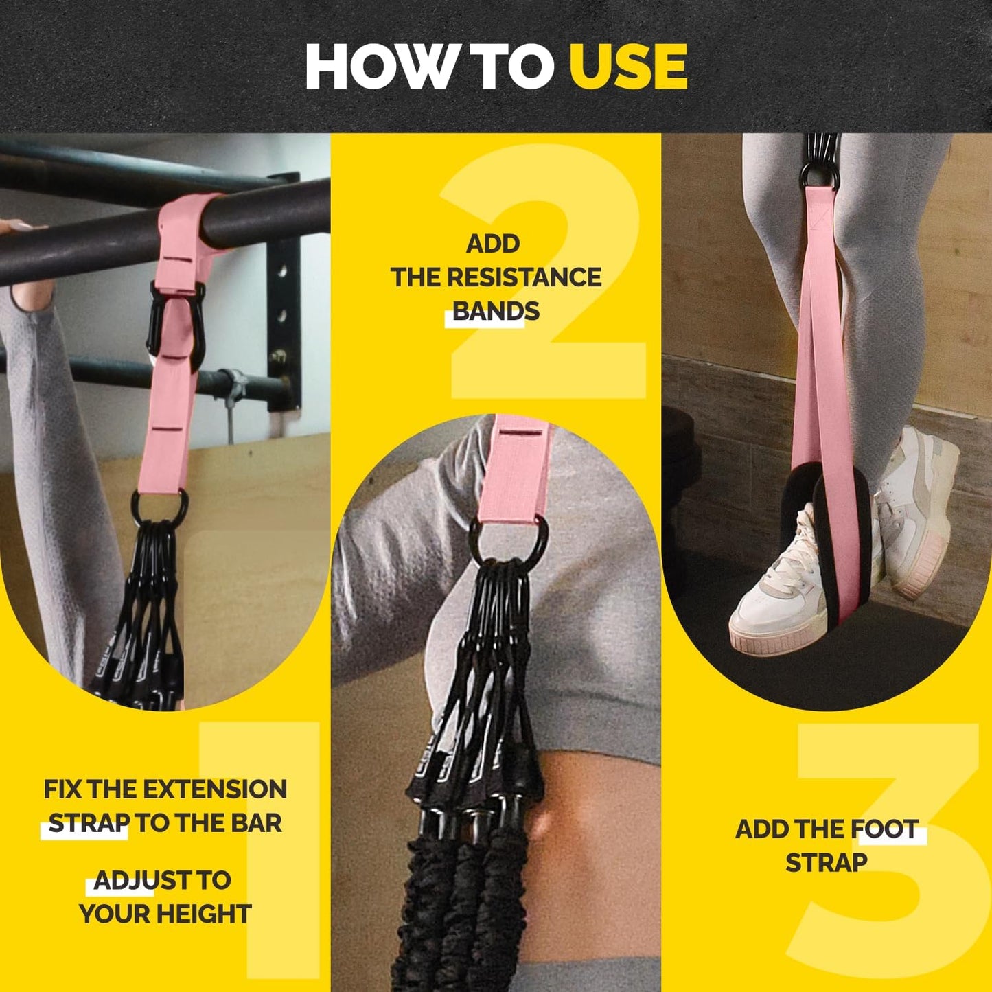 Pull Up Assistance Bands Set with 4 Levels, Adjustable Strap and Foot Rest | 50–200 lb stackable pull-up assistance, nylon-sleeved bands, adjustable support, reduced snap-back risk