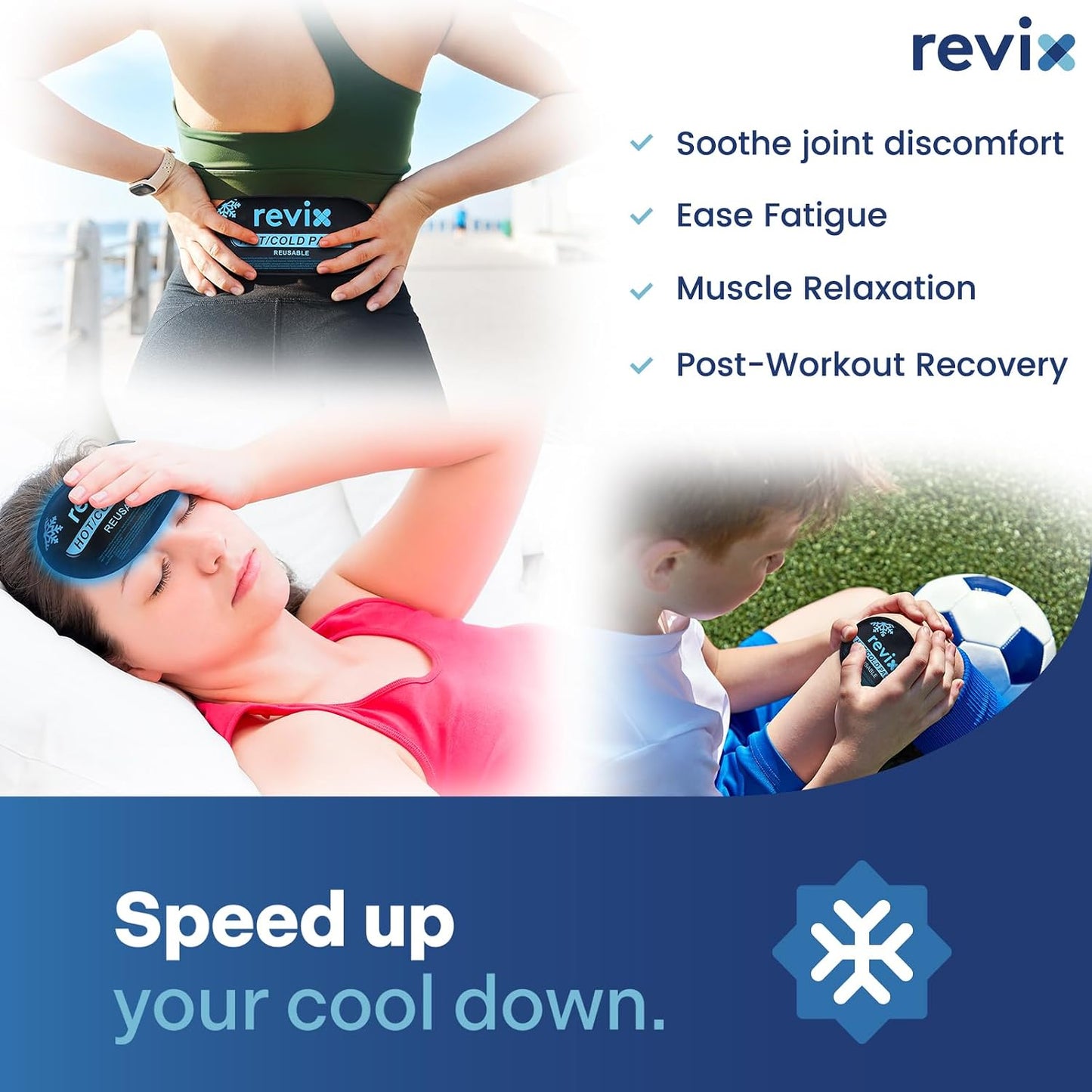 REVIX Ice Packs for Injuries, 5 Pack Hot & Cold Gel for Knee & Back | Adjustable Strap, Flexible Cooling Wrap for Shoulder, Neck & Arm, for Surgery Recovery, Muscle Relaxation