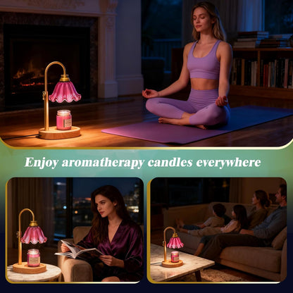 Flower Candle Warmer Lamp,Adjustable Timer & Dimmer(Green) | Adjustable height fits jars. Timer & dimmer safe melt. 2 bulbs & heat-proof base. Perfect for bedroom, office, or gifting.