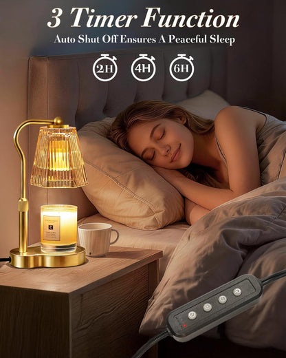 Candle Warmer Lamp with Timer & Dimmable Settings, Adjustable Height Flameless Scented Wax Melter for Jar Candles, Elegant Home Decor Warmer Lamp with 2 Bulbs, Gift for Women Mom Friend Family, White