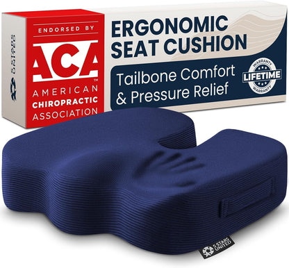 5 STARS UNITED Seat Cushion - Memory Foam Chair Cushion for Tailbone Pain Relief - Ergonomic Support for Coccyx, Sciatica & Butt - Office, Desk & Gaming Chair, Car Seat, Wheelchair, Airplane, Black