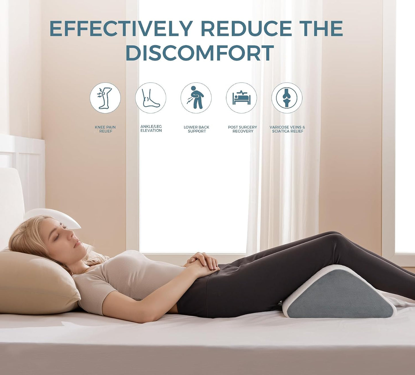 Knee Wedge Pillow for Post-Surgery Recovery-Leg Elevation Support for Sleep Position, Alleviating Lower Back & Hip Pain Enhancing Circulation in Ankles Legs Triangle Pillow with Removable Cover