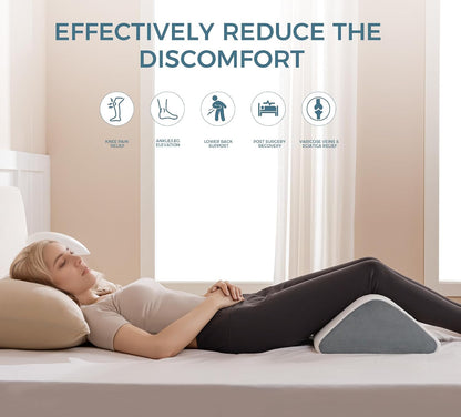 Knee Wedge Pillow for Post-Surgery Recovery-Leg Elevation Support for Sleep Position, Alleviating Lower Back & Hip Pain Enhancing Circulation in Ankles Legs Triangle Pillow with Removable Cover