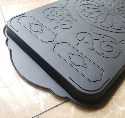 Boot Tray for Entryway,Hard Plastic Boot Mat,Shoe Tray,Shoe Mat for Indoor and Outdoor Use (Black Flower (Hard Plastic), 29.5X14.9 inch)