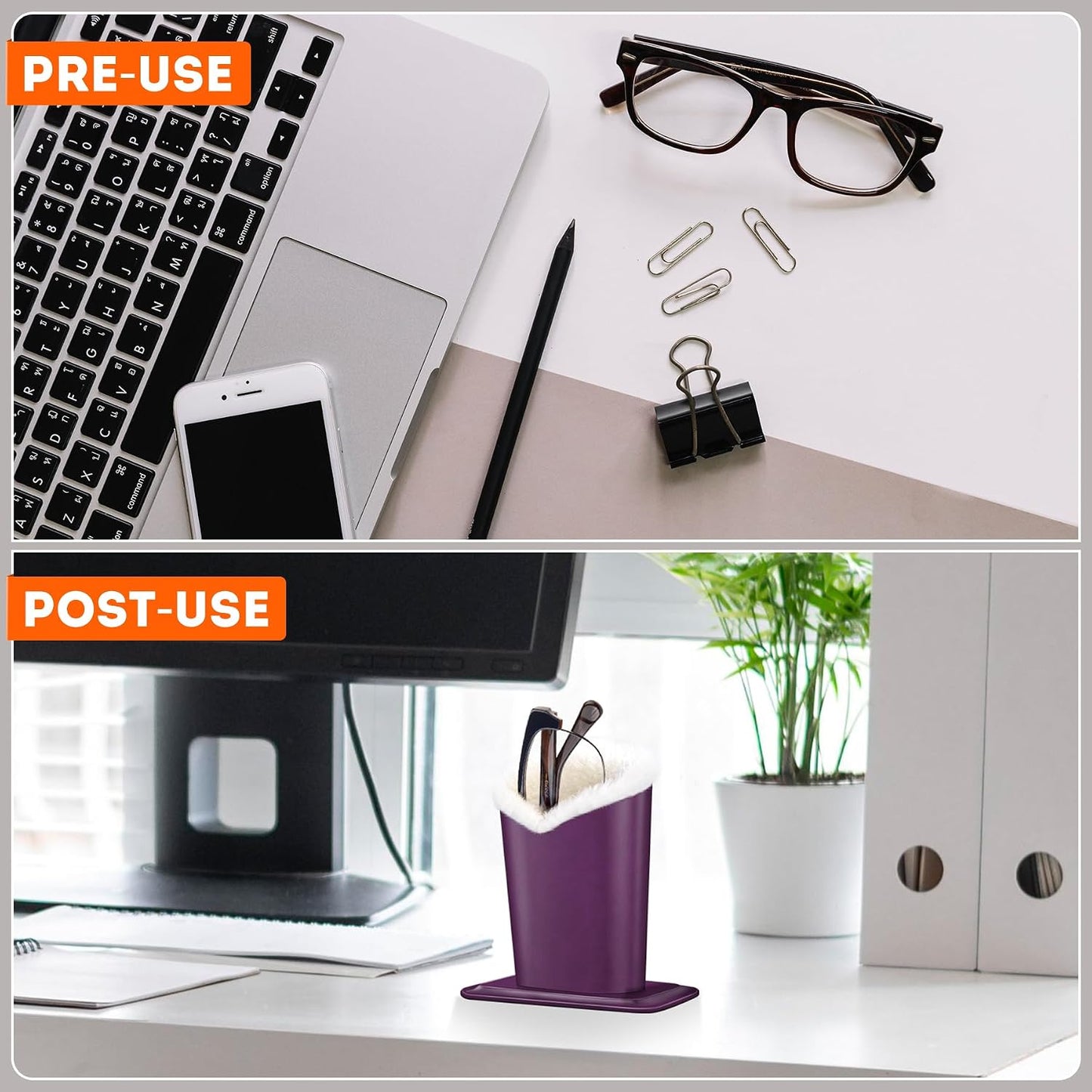 Plush Lined Eyeglasses Holder, PU Leather Glasses Stand Case