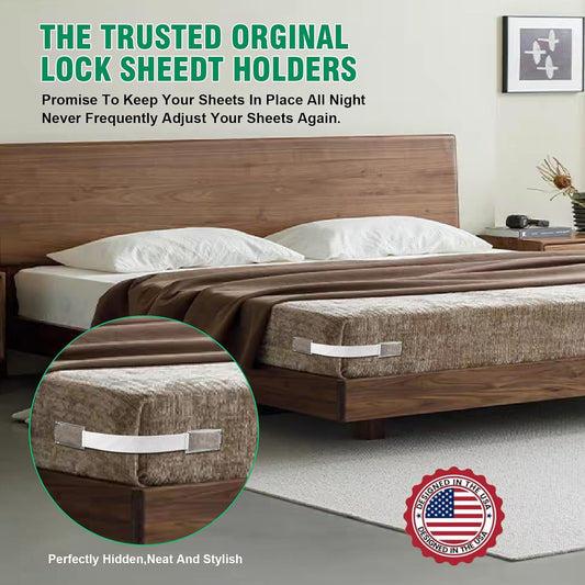 Bed Sheet Holders for Corners, Heavy Duty Fitted Sheet Holder with Lock Fastener Straps &Anti-Slip Pads Keep Sheets Firm&Tight, No More Loose Sheets, Easy Installation for Any Mattress Sizes(Set of 4)