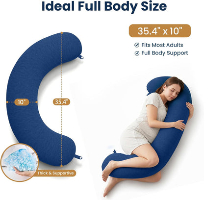 TranquilRelax C Shaped Body Pillow for Side Sleepers, Memory Foam Long Pillow for Leg, Hip & Back Support, Soft Washable Cover,Grey-47"*10"