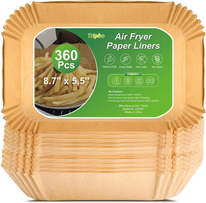 360 Pcs 8” Square Unbleached Heavy Duty Air Fryer Paper Liners Disposable, Non-Stick & Non-Leak Parchment Paper Liners for Airfryer Basket, Deep Fryer Parts & Accessories