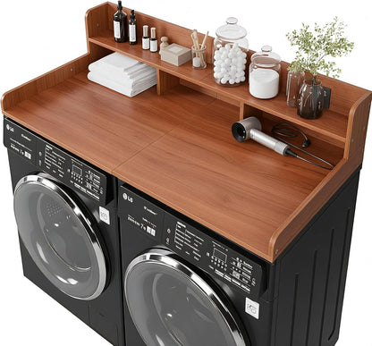 Washer Dryer Countertop with Shelf, 2-Tier Laundry Countertop Over Washer and Dryer, 54" x 27.55" Wooden Table for Folding Clothes for Laundry Room Organization and Storage (Oak)