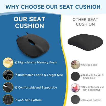 Car Seat Cushion for Driving Thin Seat Pad Drivers Seat Cushion | Better Visibility Sciatica Pain Relief High Density Memory Foam Breathable Mesh Non-Slip Base Machine Washable Cover