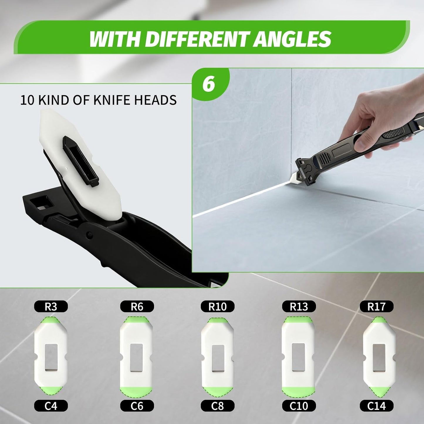 6 in 1 Silicone Caulking Tool Kit Caulking Grout Removal Sealant Finishing Tool with Stainless Steel Head, 6 Silicone Pads, Grout Removal Tool for Kitchen Sink Bathroom Toilet Caulking
