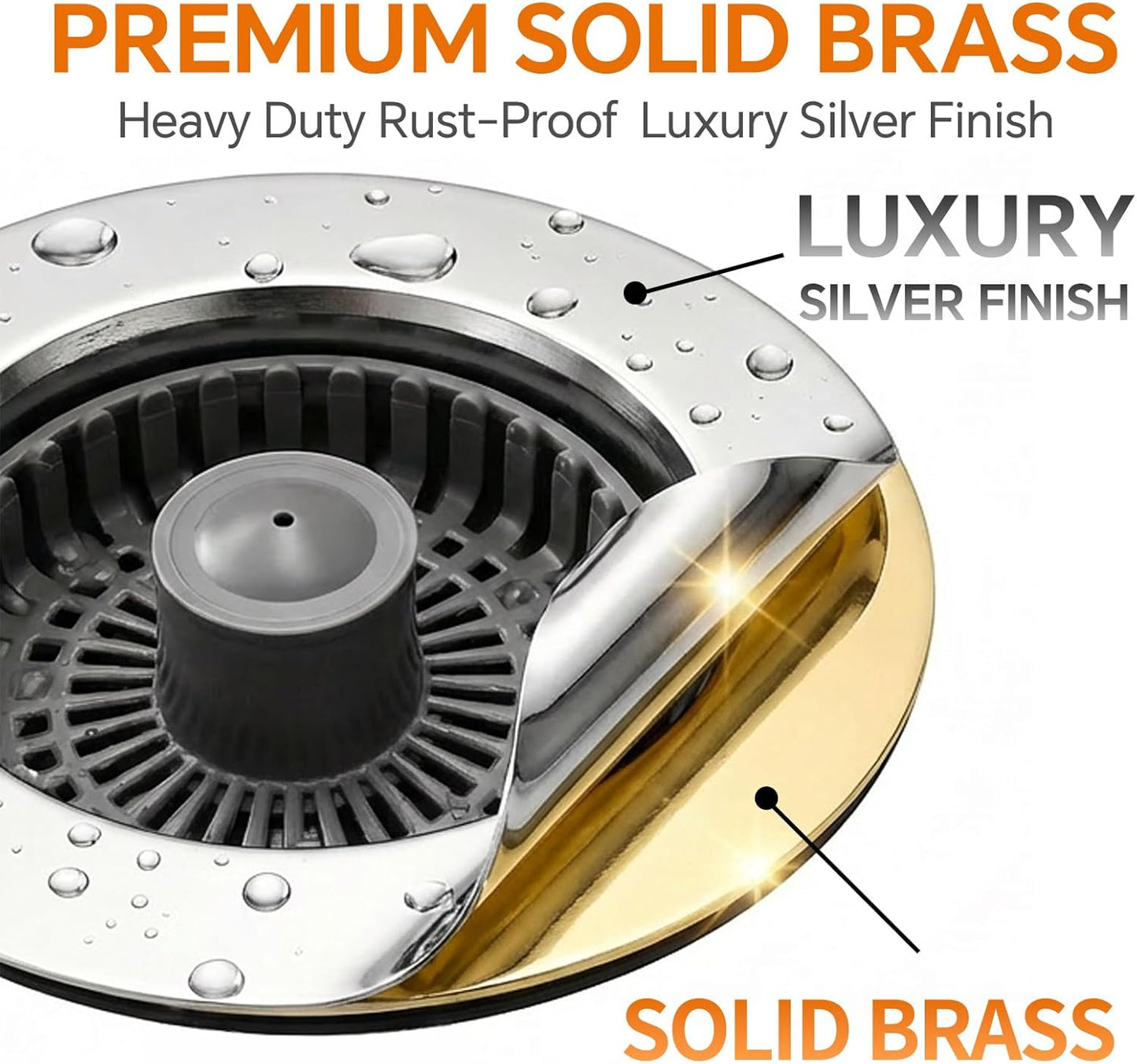 Solid Brass Body 3-in-1 Kitchen Sink Drain Strainer & Stopper, Heavy Duty Pop Up Plug Assembly with 2 Baskets, Anti-Clog Replacement for US Standard 3-1/2 Inch Drains, Rust-Proof Silver