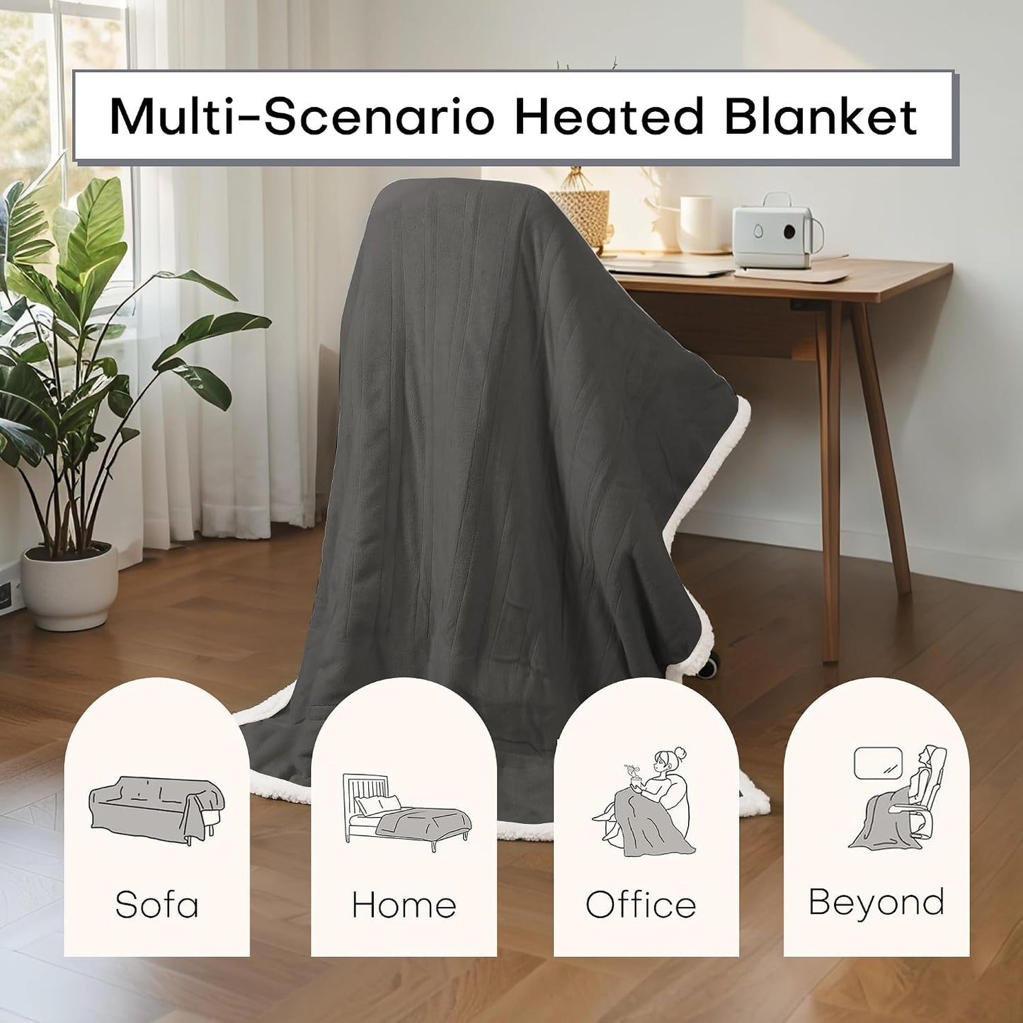 Electric Heated Blanket Full Size 72"x84" – Light Gray | ETL for Safe Overnight, 4 Heat Settings & 10H Auto Off, Dual-Sided Microplush Sherpa for Home Night, Machine washable