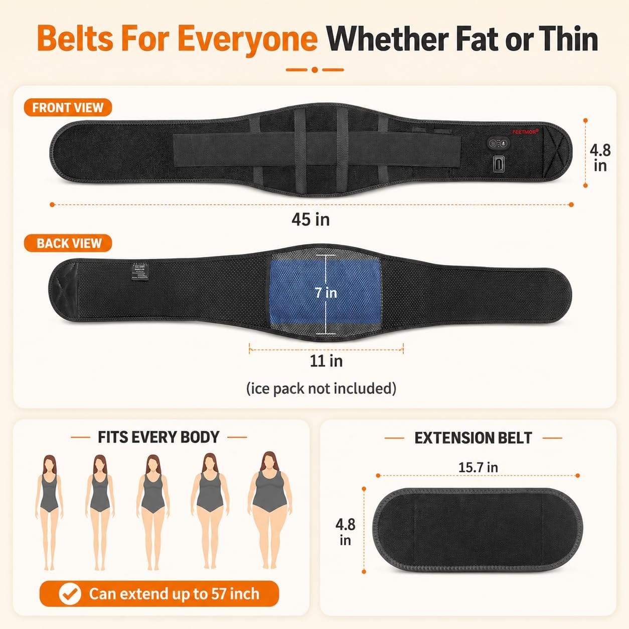Heated Waist Belt, Cordless Lower Back Heating Pad, Black | Supports both battery-powered and adapter-powered use,Three-level adjustable temperature, rechargeable battery
