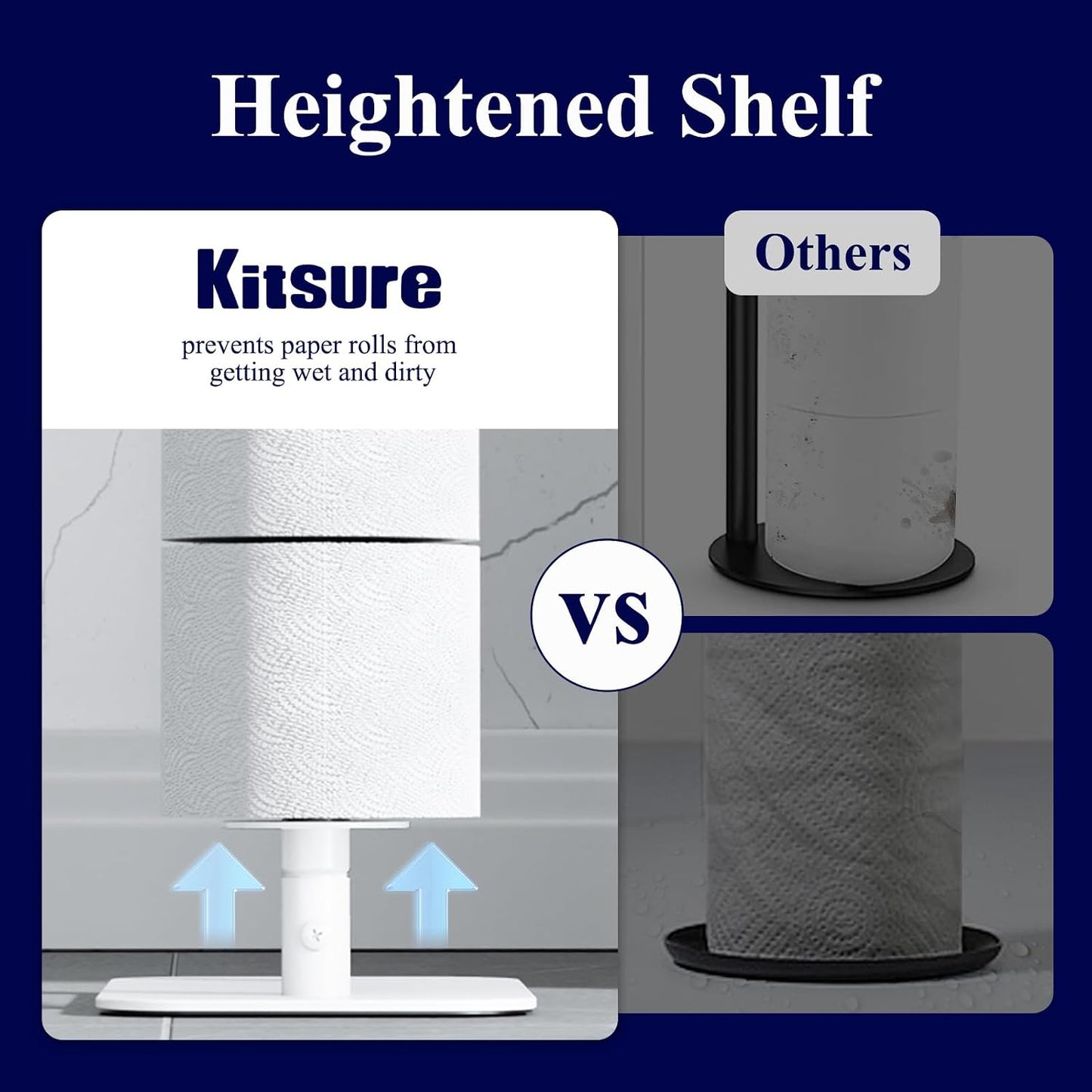 Kitsure Toilet Paper Holder Stand, Bathroom Storage, Medium, Black | Large Capacity Toilet Paper Holder for 4 Rolls, Rustproof Toilet Paper Holder Free Standing, Non-Slip Stable Base