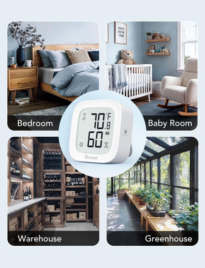 Govee WiFi Thermometer Hygrometer H5103 with Electronic Ink Display | Temp and humidity monitor with alert, 2.4G WiFi & Bluetooth, 2-yr data export. For bedroom, wine cellar, basement