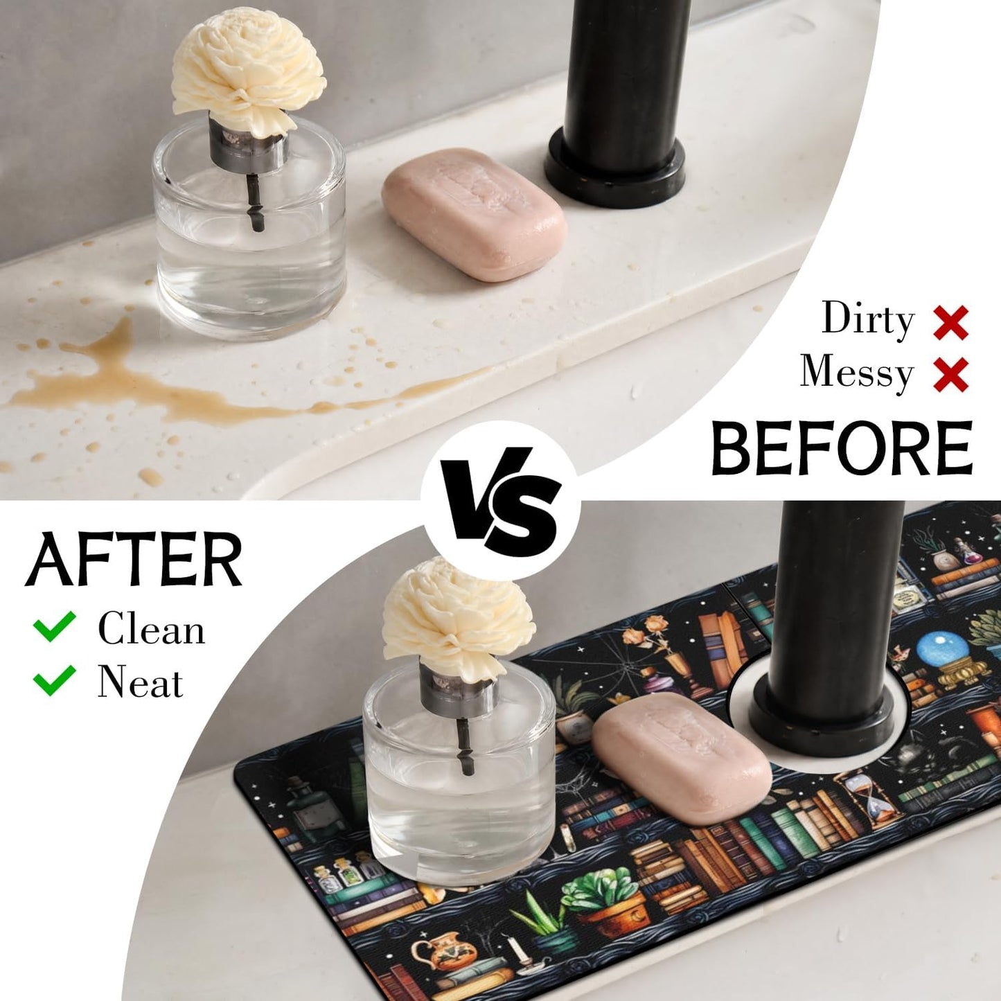 Light Brown White Checkered Kitchen Sink Splash Guard Faucet Mat,Faucet Non-Slip Absorbent Mat,Farmhouse Sink Splash Guard Behind Faucet for Kitchen Bathroom, 15"x5.5"