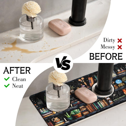 Light Brown White Checkered Kitchen Sink Splash Guard Faucet Mat,Faucet Non-Slip Absorbent Mat,Farmhouse Sink Splash Guard Behind Faucet for Kitchen Bathroom, 15"x5.5"
