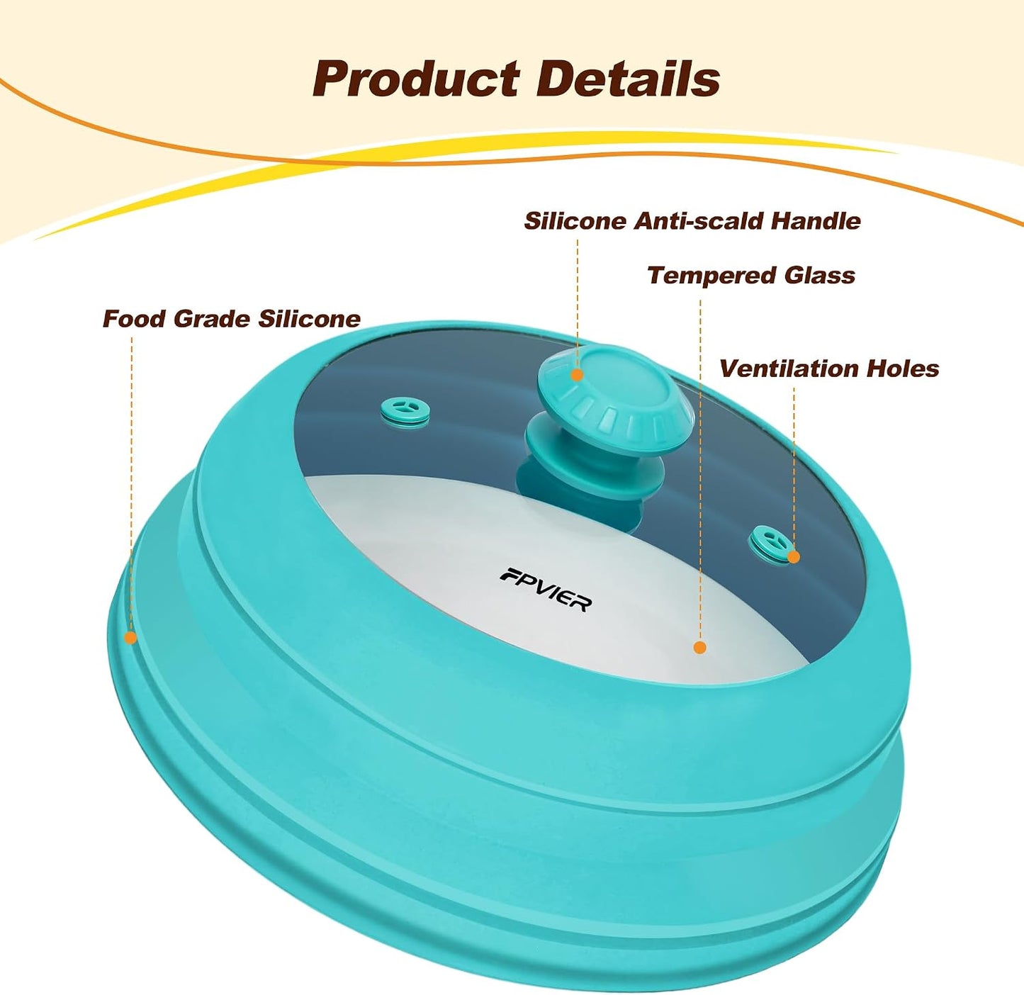 Microwave Splatter Cover, Vented Silicone & Glass Anti-Splatter Lid with Handle, Collapsible Food Plate Cover Fits 6–11 Inch Plates and Bowls (Black, 10.8inch)