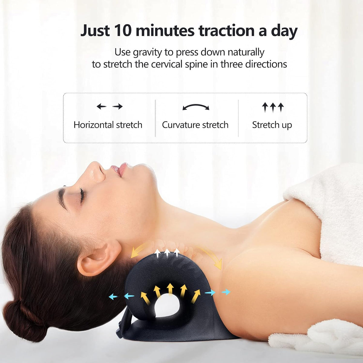 Neck Stretcher for Neck Pain Relief, Heated Cervical Traction Device Pillow with Graphene Heating Pad, Neck and Shoulder Relaxer for TMJ Pain Relief and Cervical Spine Alignment (Dark Blue)