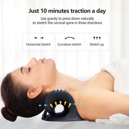 Neck Stretcher for Neck Pain Relief, Heated Cervical Traction Device Pillow with Graphene Heating Pad, Neck and Shoulder Relaxer for TMJ Pain Relief and Cervical Spine Alignment (Dark Blue)