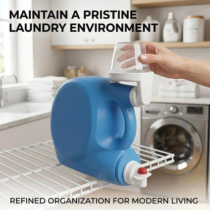 Laundry Detergent Cup Holder & Drip Catcher with Drain - Mess-Free Soap Dispenser Attachment - Fits Tide, Gain, Persil, Kirkland Bottles - Universal Laundry Room Organization (White, 1-Pack)