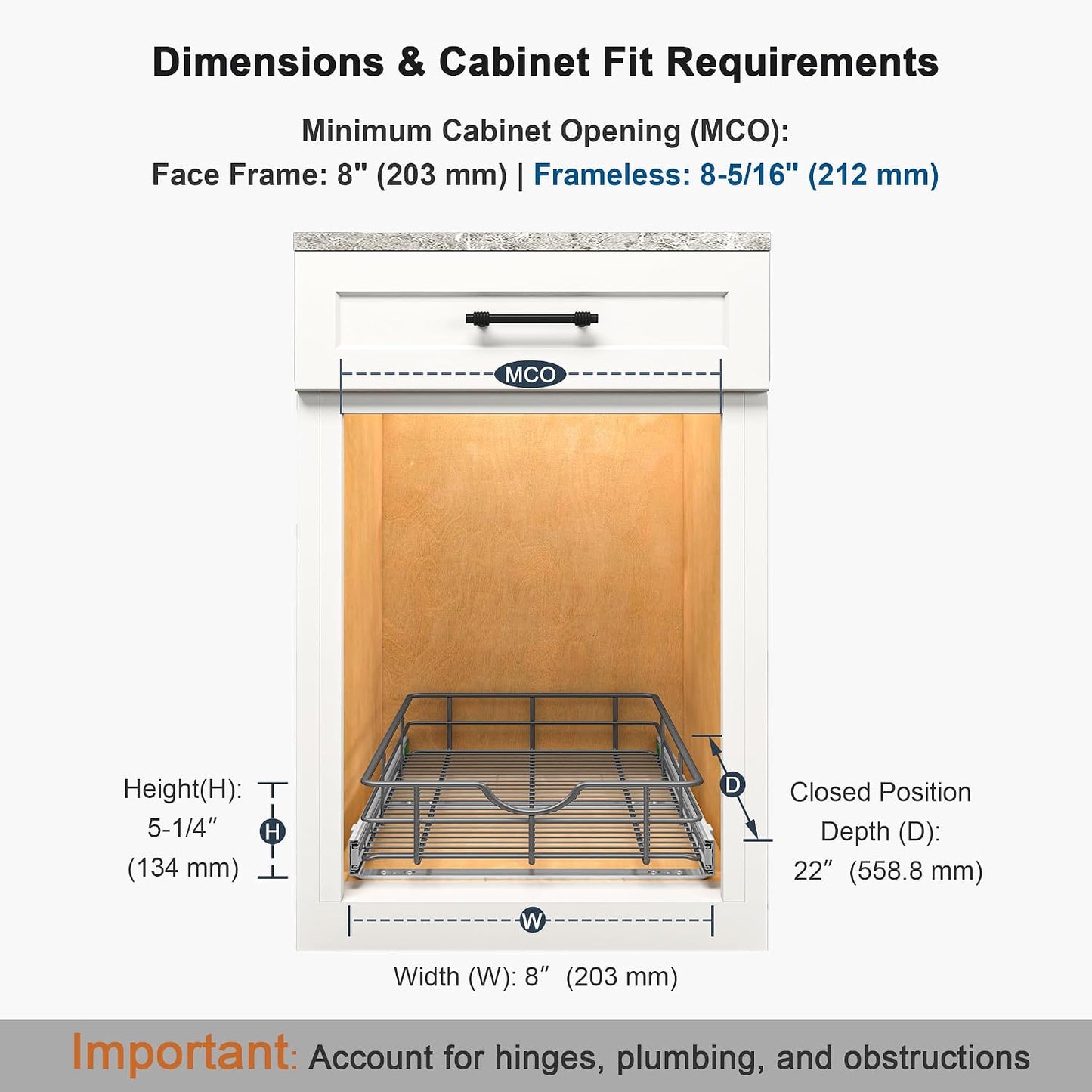2 Tier Pull Out Cabinet Organizer - 20" W x 22" D Soft Close Slide Out Shelves with Shelf Liners - Pullout Drawers for Kitchen Cabinets, Pantry, Bathroom, Heavy Duty Steel Wire Baskets