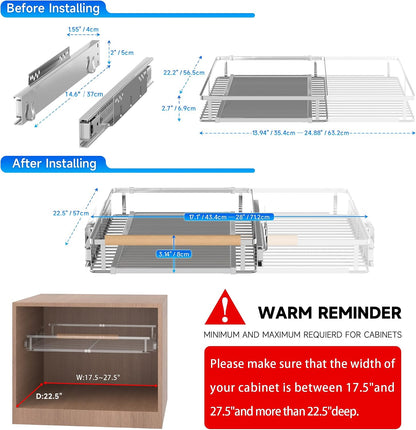 Pull Out Cabinet Organizer, 23~39.8" W x 22.5" D, 2 Pack | Expandable Pull Out Shelves for Kitchen Cabinets, Heavy Duty Stainless Steel Slide Out Pantry Shelves Sliding Shelf for Home