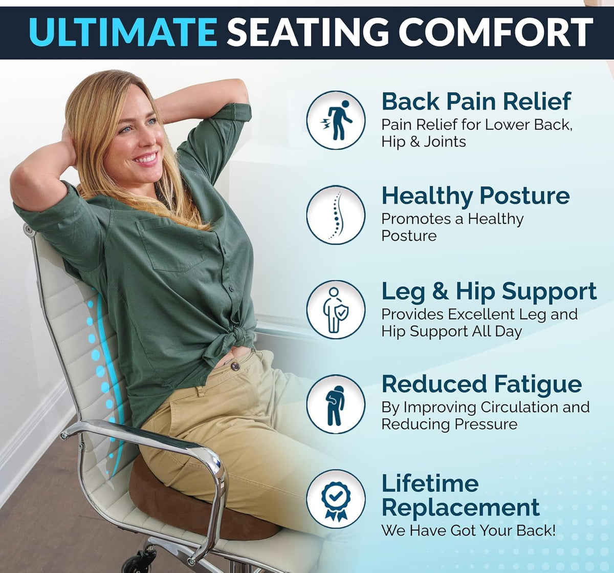 ComfiLife Doctor Recommended Seat Cushion - Premium Gel & Memory Foam Office Chair, Car Seat, Lifting Cushion - Chair Cushions for Back & Sciatica Relief - Seat Cushions for Office & Desk (Black)
