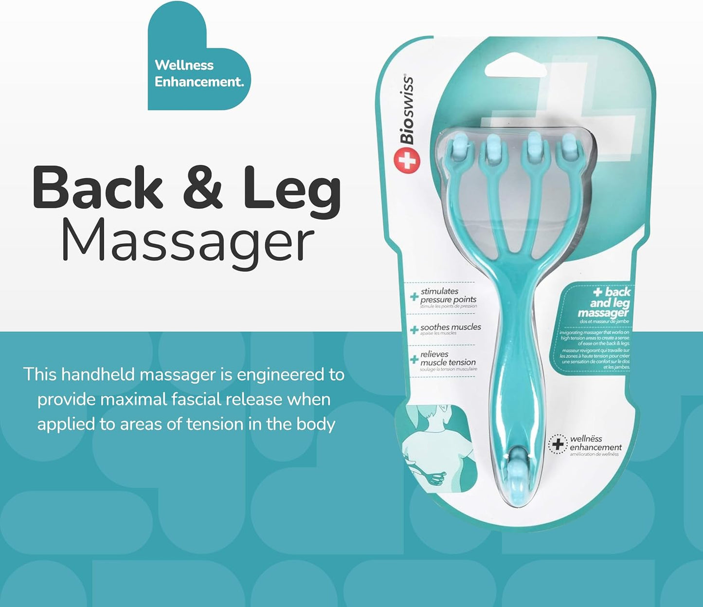 BioSwiss 2-Pack Handheld Full Body Massager, 4-Leg Pressure Point Tool for Back, Neck, and Shoulder, Includes 1 Large and 1 Small