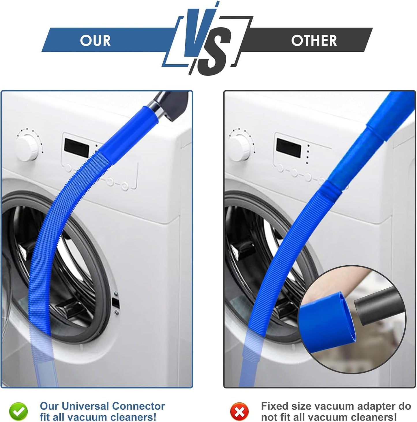 2Pcs Dryer Vent Cleaner Kit, Lint Brush & Universal Vacuum Hose Blue | Universal Flexible Hose Without Whistling Noise | Reach Deep Traps - Remove Hidden Lint, Speed Drying & Reduce Fire Risk