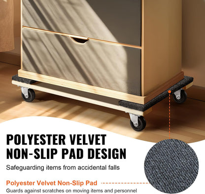 VEVOR Furniture Dolly, 4 Pack 6-Inch Steel Tri-Dolly with 360° PP Swivel Wheels and Non-Slip Cap, 3 Wheels Furniture Lift Mover Tool Set for Moving Heavy Furniture Refrigerator Sofa