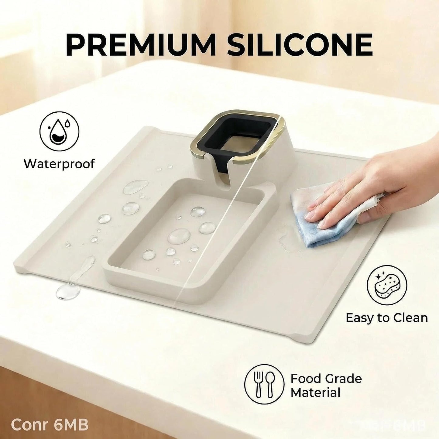 Luxury Gold Trim Couch Cup Holder Tray - Weighted Anti-Spill Navy Blue Silicone Sofa Armrest Organizer, Non-Slip Recliner Tray Table for Drinks, Remote, Phone - Fits Most Couch Arms