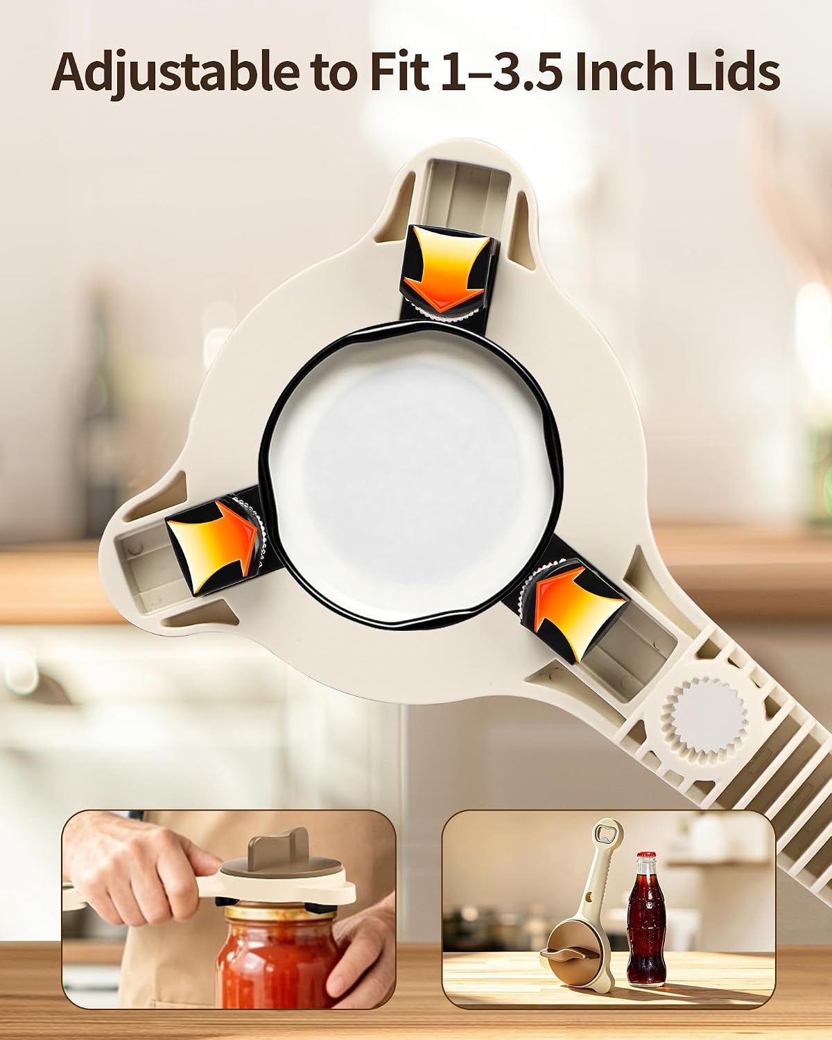 4-in-1 Adjustable Jar & Bottle Opener for Seniors with Arthritis Weak Hands | 2026 New Stainless Steel Non-Slip Grip, Left-Handed Friendly, Fits Glass, Pickle & Sauce Jars, Beer, Soda & Wine Bottles