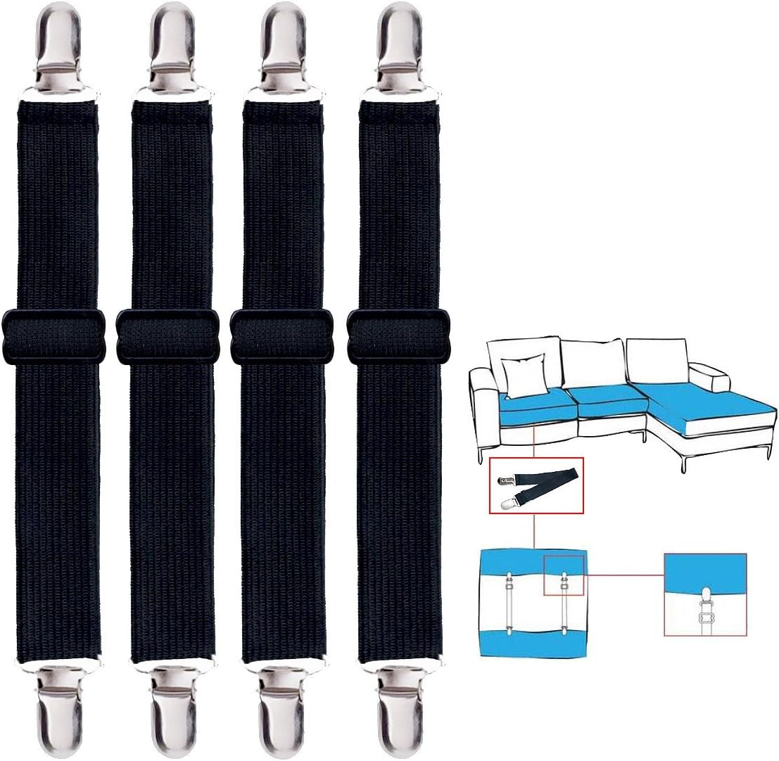 Korlon 4 Pack Bed Sheet Clips, Adjustable Heavy Duty Fitted Sheet Straps Holder, Elastic Sheet Suspenders Fasteners Holders for Corners Bed Mattress Grippers Cover Sofa Cushion