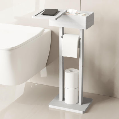 4-in-1 Black Toilet Paper Holder Stand with Storage Shelf Box, 360° Rotating Bamboo Free Standing Toilet Tissue Roll, Toilet Wipes Dispenser Organizer, Temporary Desktop for Bathroom (Patent) | 360° Rotating Bamboo Free Standing Toilet Tissue Roll,
