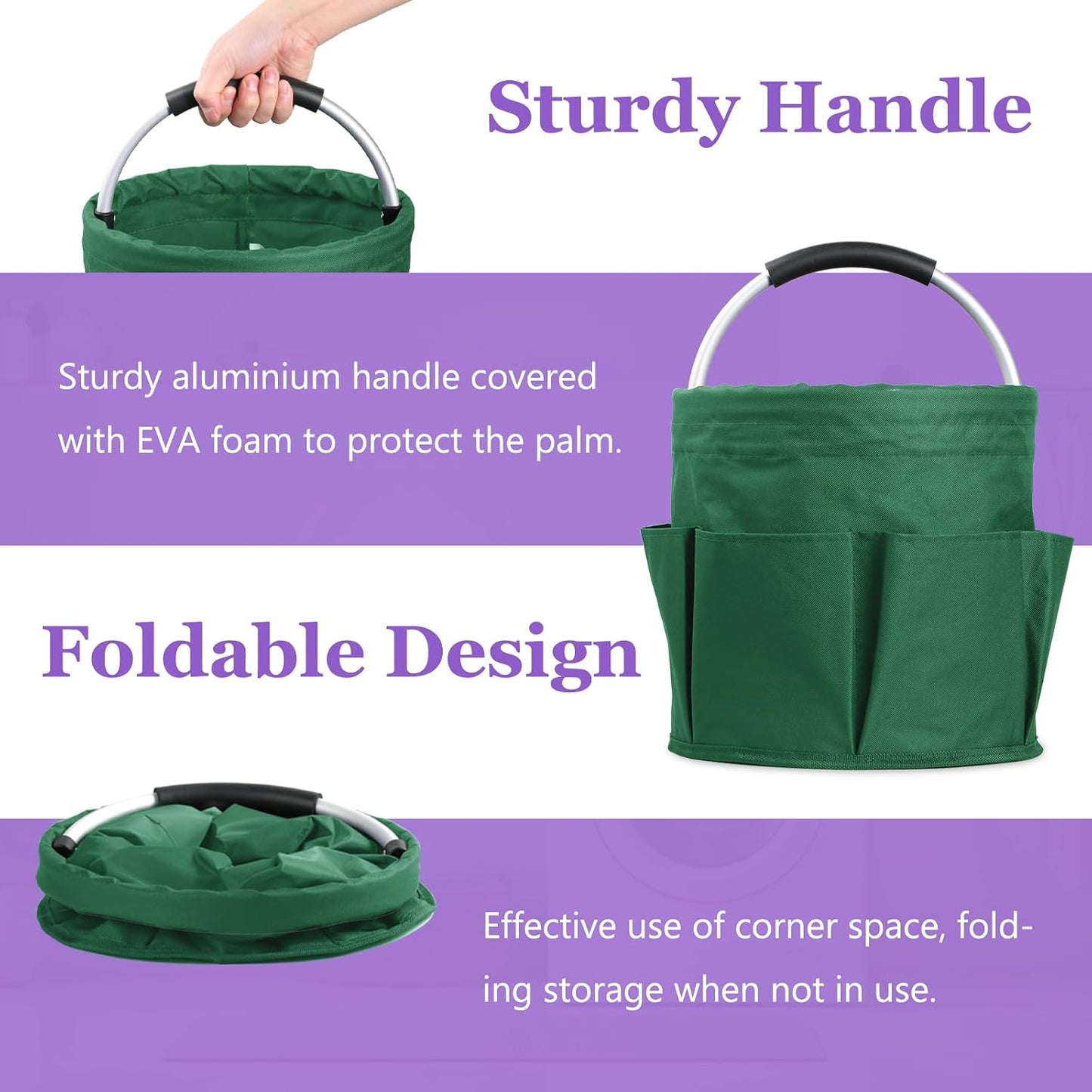 17L Cleaning Caddy with Handle and 6 Pockets, Foldable Cleaning Supply Caddy, Portable Shower Caddy in 600D Oxford Fabric, Multifunctional Storage Basket for Camping, Gardening, Black