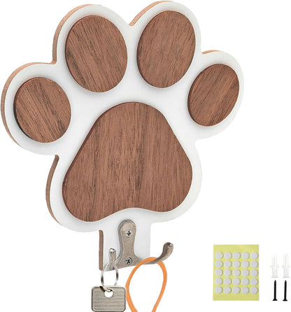 Goodangie00 Wooden Dog Leash Holder Wall Decoration, 3D Dog Paw Harness Wall Mount Hanger Organizer Hooks for Rustic Home Decor, Leashes, Keys, Collars, Hallway, Pet Lover Gift（White）