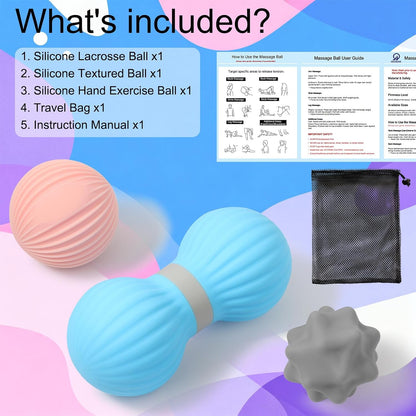 HODEMI Massage Ball Set, 3 Pack Spiky Ball, Lacrosse Ball & Peanut Massage Roller for Trigger Point Therapy, Deep Tissue Muscle Relaxation for Back, Neck, Hip, Leg & Foot with Mesh Bag