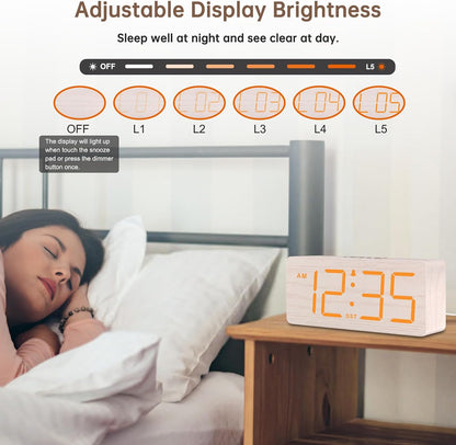 DreamSky Wooden Digital Alarm Clock for Bedroom with Large Numbers