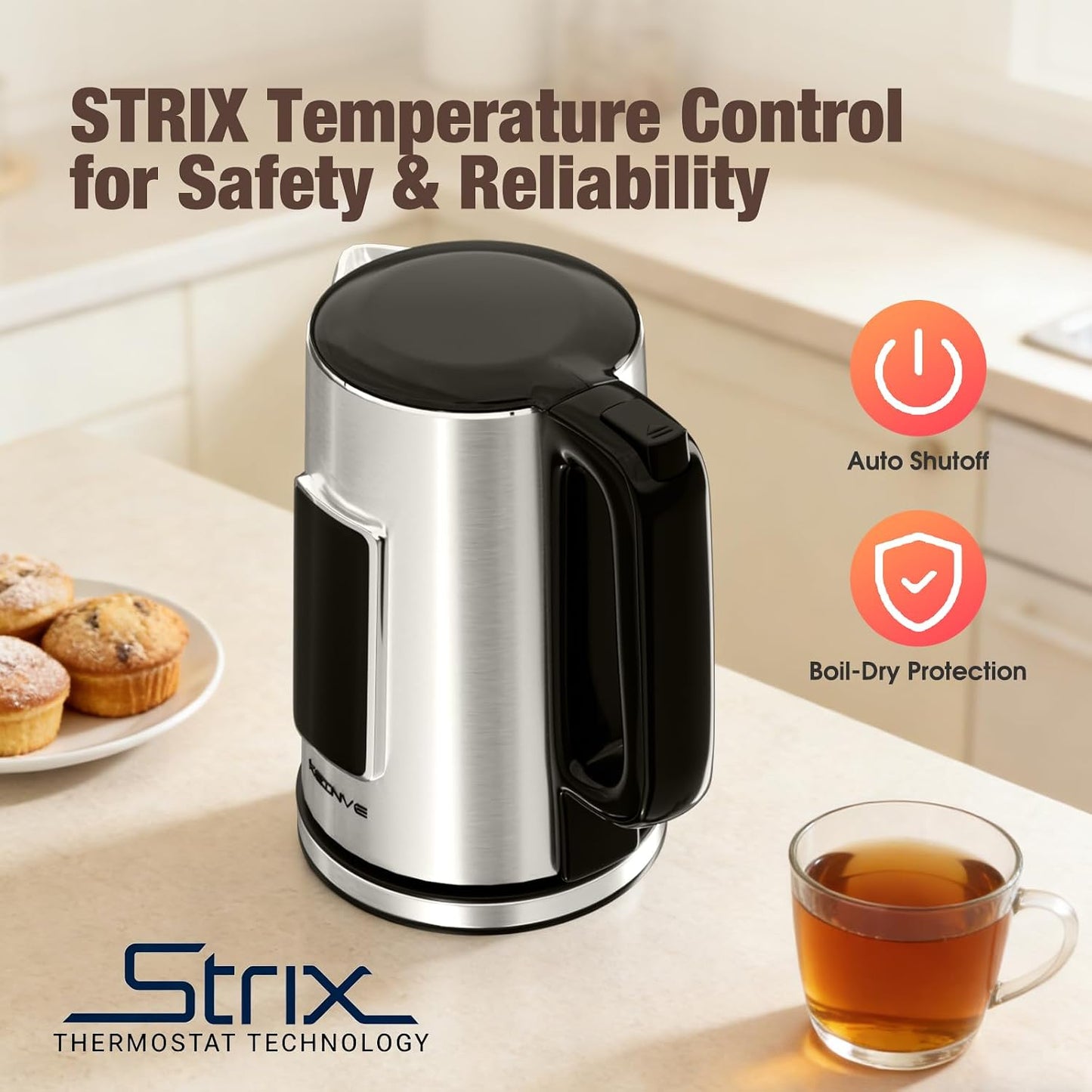 KEINVE 1.7L Electric Kettle, Touch Screen, No Plastic Interior | Double Wall, 6 Preset Temperatures, Fast Boil, and STRIX Control