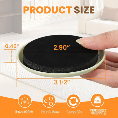 Furniture Sliders for Carpet 24PCS, 3 1/2" | Heavy Duty Furniture Movers Pads, Sliders for Furniture on Carpet, Reusable Furniture Moving Sliders for Easy Glide