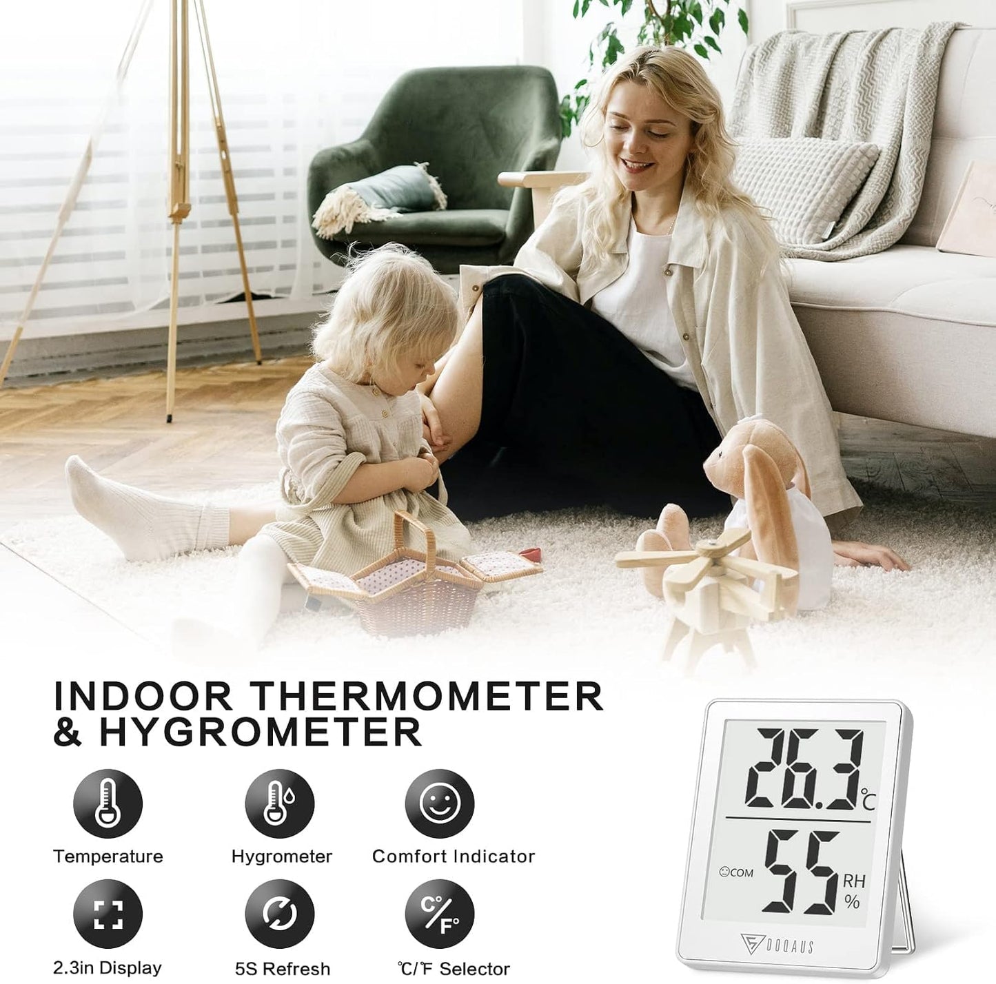 DOQAUS 3 Pack Digital Hygrometer Indoor Thermometer Humidity Monitor Black | Humidity Meter Mini Hygrometer with Accurate Temperature and Humidity Monitor for House, Baby Room, Greenhouse, Incubator