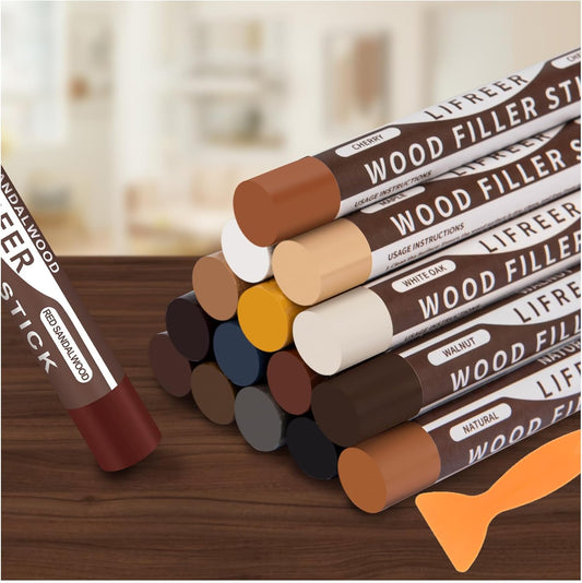 Wood Filler Sticks,16 Colors Wood Crayons for Scratches, Scuffs, Cracks, Stains and Holes, Furniture Wax Crayons Pen for Touch Up Furniture, Floors, Cabinets, Tables, and Doors