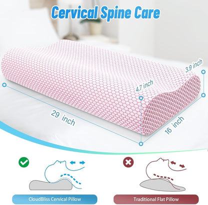 Neck Pillow for Sleeping, Ergonomic Cervical Bed Pillow, Blue Standard Size | Memory Foam Bed Pillow for Side Back Stomach Sleepers, Contour Fit Neck Pillow for Sleeping and Neck Pain Relief