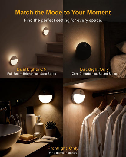 Small Motion Sensor Amber Night Light Battery Operated, Toilet Light | 2 Pack, 3 Modes, Dimmable 1-15lm, Dim Light Soft Glow, No Plug, Wireless Stick on Light for Bedroom, Sleep, Bathroom, Kids