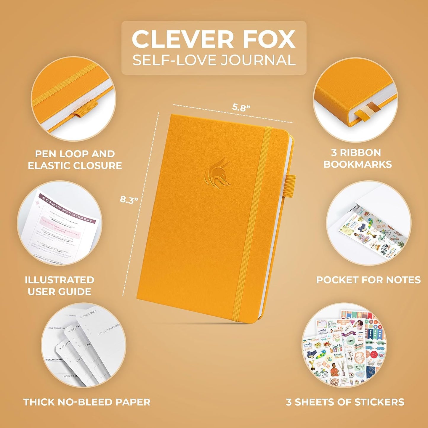 Clever Fox Self-Love Journal for Women, Gratitude, Positivity, Aquamarine | 6-month daily mental health journal with stickers, self-care, anxiety therapy, life & wellness planner for teens & adults